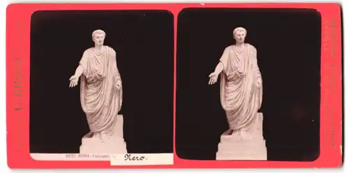 Stereo-Fotografie G. Brogi, Firenze, Ansicht Roma / Vaticano, Statue des Kaiser Nero