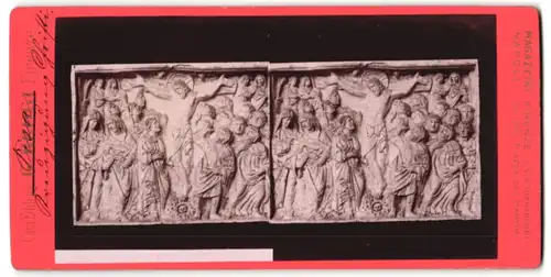 Stereo-Fotografie G. Brogi, Firenze, Ansicht Pisa, Relief der Kreuzigung Christus von Pisano