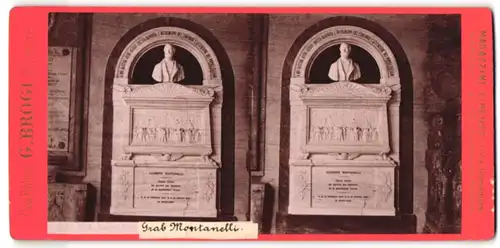 Stereo-Fotografie G. Brogi, Firenze, Ansicht Pisa, Campo Santo, Grab Giuseppe Montanelli