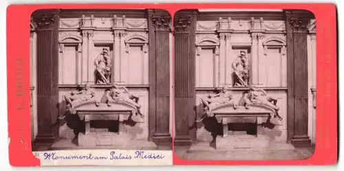 Stereo-Fotografie G. Brogi, Firenze, Ansicht Florenz, Monument am Palais Medici