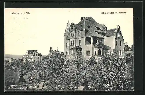 AK Pössneck i. Th., Gartenseite der Villa Berger