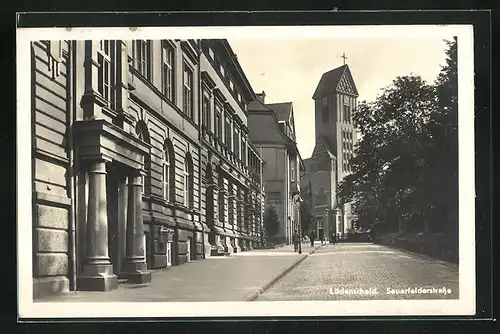 AK Lüdenscheid, Sauerfelderstrasse mit Blick zur Kirche