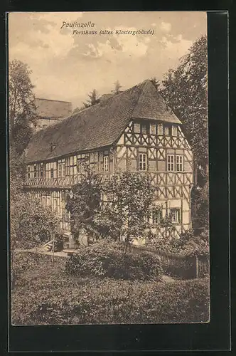 AK Paulinzella, Blick zum Forsthaus (altes Klostergebäude) mit Gartenpartie