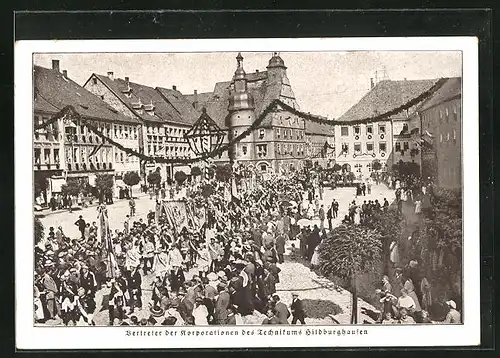 AK Hildburghausen, Markt, Fest, Vertreter der Korporationen des Technikums