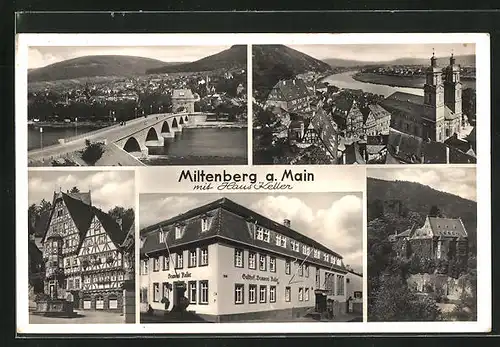 AK Miltenberg / Main, Gasthaus Brauerei Keller, Ortsansicht, Brücke über den Main