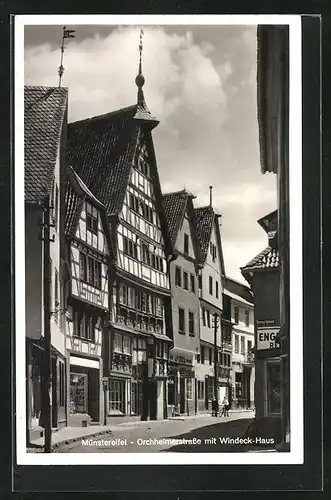 AK Münstereifel, Orchheimerstrasse mit Windeck-Haus und Geschäft