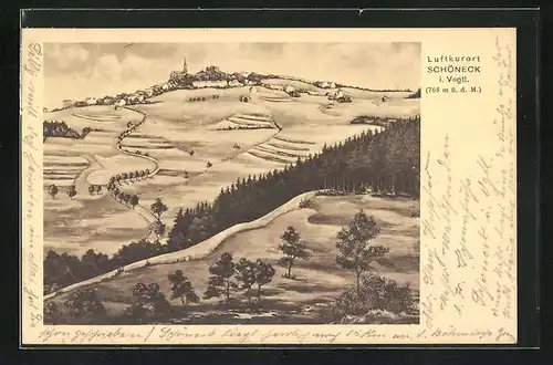 Künstler-AK Schöneck i. Vogtl., Panorama