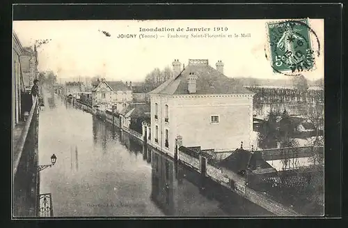 AK Joigny, Inondation de Janvier 1910, Faubourg Saint-Florentin et le Mail, Hochwasser