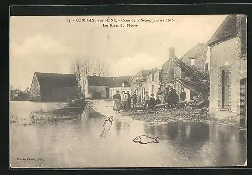 AK Conflans-sur-Seine, Crue de la Seine 1910, Les Rives du Fleuve, Hochwasser