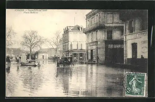 AK Angers, Inondations 1910, Place Molière, Hochwasser
