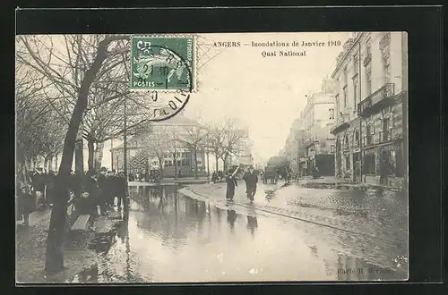 AK Angers, Inondations 1910, Quai National, Hochwasser