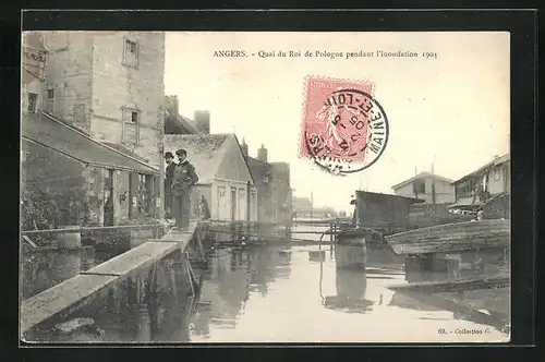 AK Angers, Quai du Roi de Pologne pendant l`inondation 1904, Hochwasser