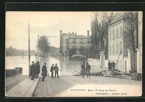 AK Puteaux, Inondations 1910, Quai et Rue de Paris, Hochwasser
