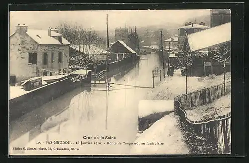 AK Bas-Meudon, Crue de la Seien 1910, Route de Vaugirard, au funiculaire, Hochwasser