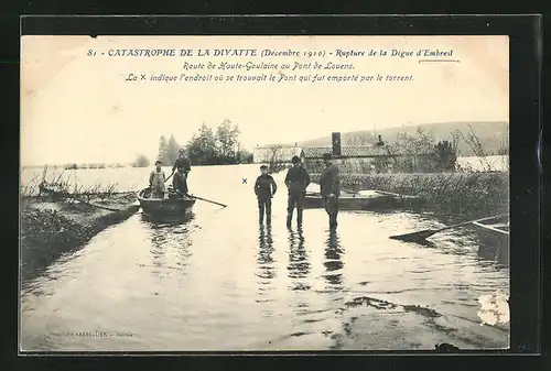 AK Embreil, Rupture de la Digue 1910, Route de Haute-Goulaine au Pont de Louens, Hochwasser