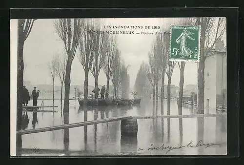 AK Issy-les-Moulineaux, Les Inondations de 1910 - Boulevard du Poin..., Hochwasser