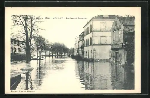 AK Neuilly, La Crue de Janvier 1910 - Boulevard Bourdon, Hochwasser
