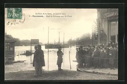 AK Suresnes, La Crue de la Seine, 30 Janvier 1910 - Quai du Suresnes vers St-Cloud, Hochwasser
