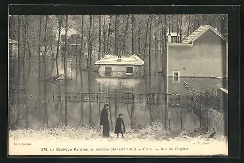 AK Créteil, La Banlieure Parisienne inondée Janvier 1910 - Bras du Chapître, Hochwasser