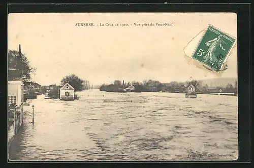AK Auxerre, Hochwasser / Crue de 1910, Vue prise du Pont-Neuf