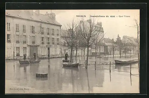 AK Meaux, Hochwasser / Inondation 1920, Quai Thiers