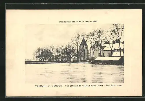 AK Verdun-sur-le-Doubs, Hochwasser / Inondations 1910, Pont Saint-Jean
