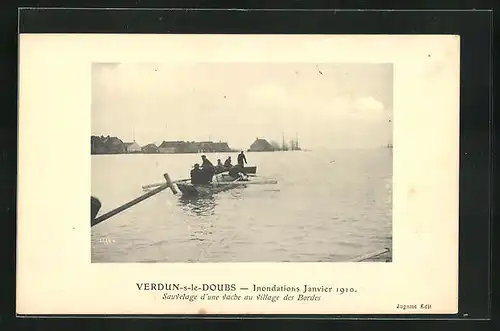 AK Verdun-sur-le-Doubs, Hochwasser / Inondations 1910, Sauvetage d`une vache au Village des Bordes