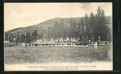 AK Tarare / Rhône, Fête Gymnique 1912, Sur le terrain de manoevres