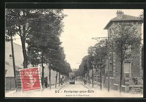AK Fontenay-sous-Bois, Avenue de la Republique, Strassenbahn