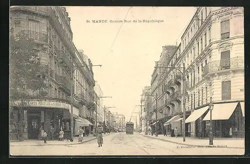 AK Saint-Mandé, Grande-Rue de la République, Strassenbahn