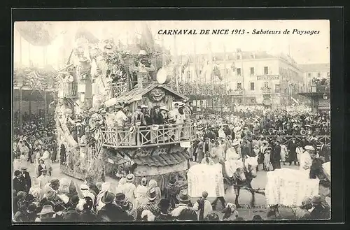 AK Nice, Carnaval 1913, Saboteurs de Paysages, Festwagen
