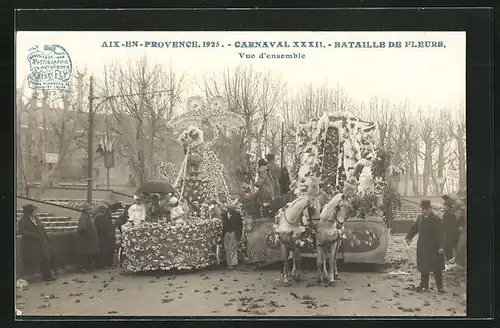 AK Aix-en-Provence, Carnaval XXXII. 1925, Bataille de fleurs, Vue d`ensemble