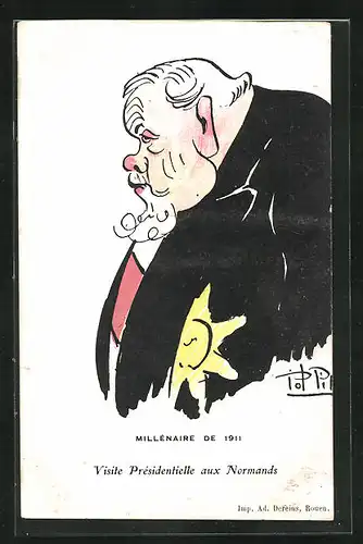 Künstler-AK Millénaire de 1911 - Visite Présidentielle aux Normands, Karikatur