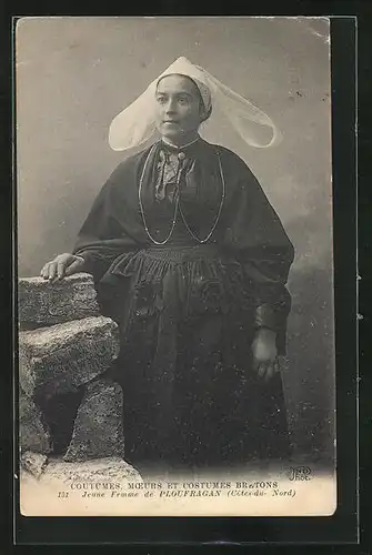 AK Coutumes, Moeurs et Costumes Bretons, Jeune Femme de Ploufragan, Tracht