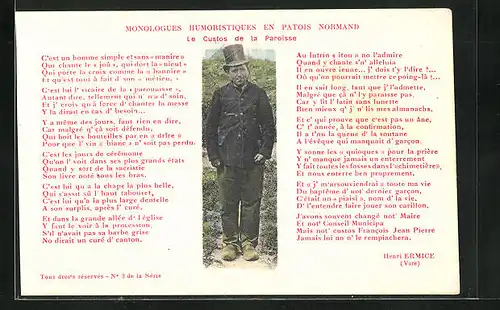 AK Monologues Humoristiques en Patois Normand, Le Custos de la Paroisse, Mann mit Zylinderhut
