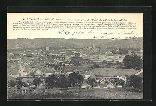 AK Villeneuve-sur-Yonne, Vue generale prise de l'Ouest