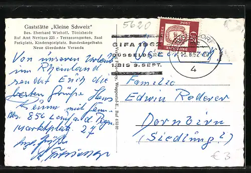 AK Tönisheide, Gaststätte Kleine Schweiz mit Bundeskegelbahn