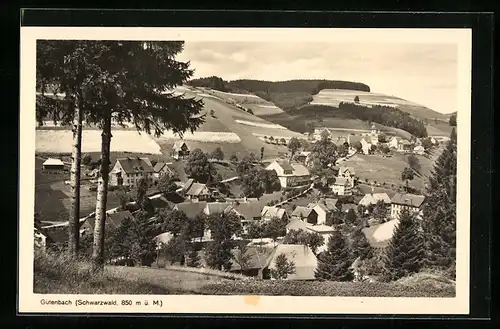 AK Gütenbach /Schwarzw., Ortsansicht mit Feldern aus der Vogelschau