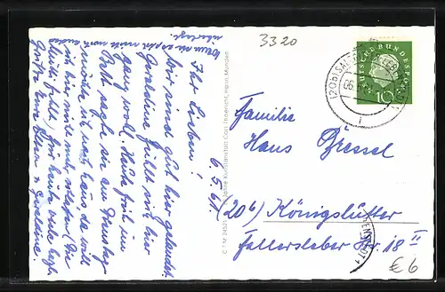 AK Salzgitter-Lebenstedt, Hochhäuser, Kirche, Strassenpartie mit Passanten