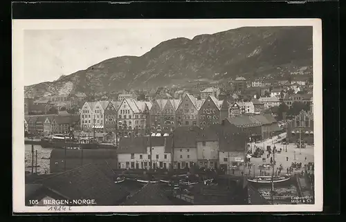AK Bergen, Stadtansicht mit dem Hafen