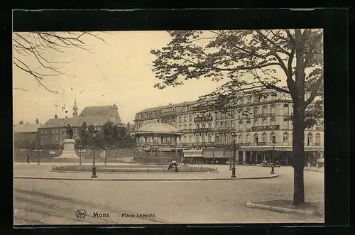 AK Mons, Place Léopold mit Hotel St Jean