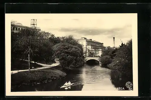 AK Riga, Parkanlagen mit steinerner Brücke