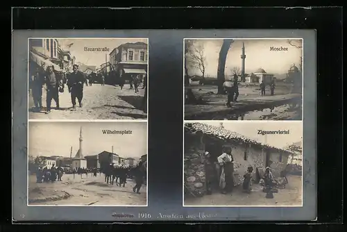 AK Skopje / Ueskueb, Bazarstrasse, Moschee, Zigeunerviertel & Wilhelmsplatz