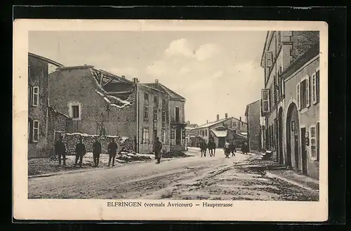 AK Elfringen, Hauptstrasse mit Ruine und deutschen Soldaten