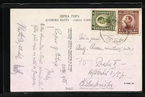 AK Cetigne, Blick von Osten auf das Zentrum der Stadt