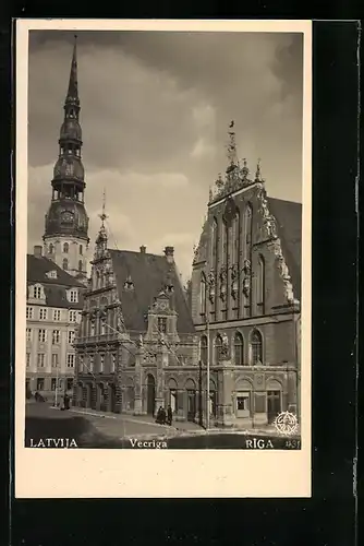 AK Riga, Vecriga, Kirchturm im Hintergrund