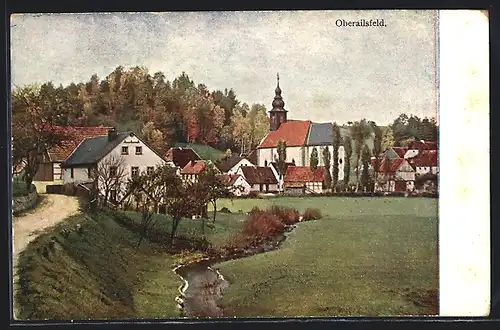 AK Oberailsfeld, Ortspartie mit Kirche