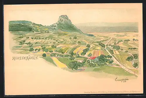 Lithographie Duchtlingen, Panorama mit Hohenkrähen