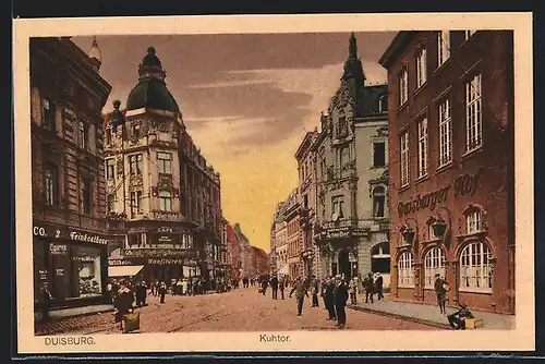 AK Duisburg, Strasse Kuhtor mit Hotel Duisburger Hof