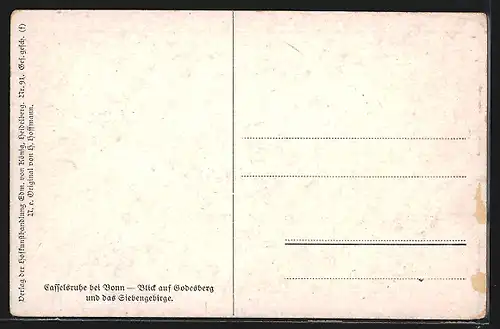 Künstler-AK Casselsruhe bei Bonn, Blick auf Godesberg und Siebengebirge